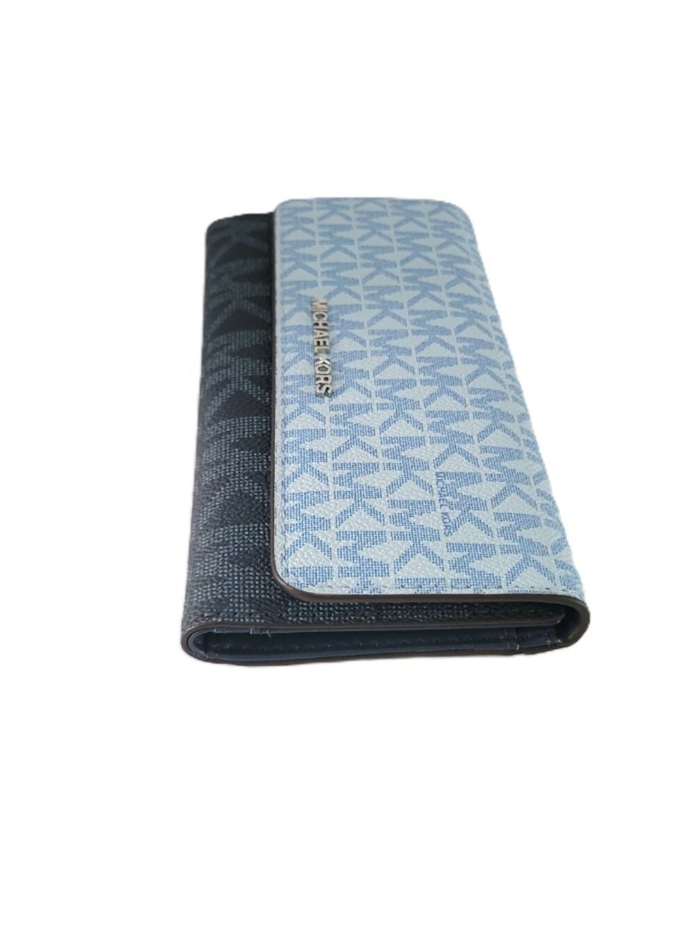 Michael Kors Jet Set Travel Large Trifold Wallet Clutch Pale Ocean Multi MK Logo - Picture 5 of 7